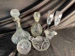 Handmade In Poland Cut Glass Decanter Set (Lot of 6)