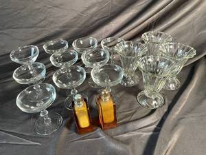 Mixed Lot of Crystal Stemware & Amber Perfume Bottles (Lot of 12)