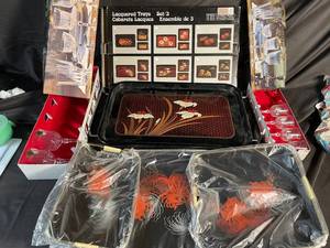 Lacquered Trays Set of 3 with Crystal Stemware