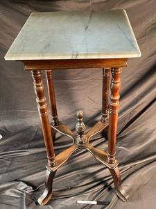 Wood Pedestal Plant Stand with Square Stone Top