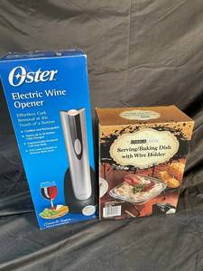 Oster Electric Wine Opener & Cobble Creek ServingBaking Dish With Wire Holder (Lot of 2)