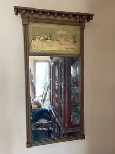 Ornate Wall Mirror with Decorative Scenic Panel