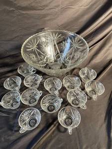 Crystal Punch Bowl With 10 Cups