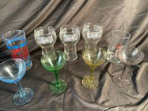 Pepsi-Cola Glasses & Color Stemware (Lot of 9)