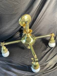 Vintage Brass 4-Light Ceiling Fixture with White Glass Shades