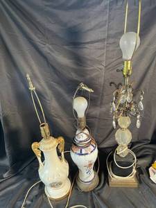 Decorative Table Lamp Lot of 3 - Porcelain & Crystal Accent Lamps