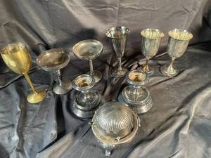 Abington Silverplate Stemware & Covered Dish (Lot of 9)