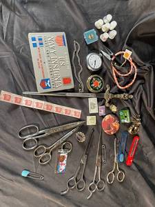 Mixed Lot of Navy Insignia Book, Scissors, Jewelry & Collectibles