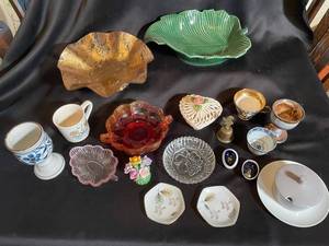 Mixed Decorative Glass, Ceramic & Metal Dish Lot (Lot of 18)