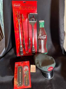 Coca-Cola Promotional BBQ Set, Pen & Visor Cap (Lot of 3)