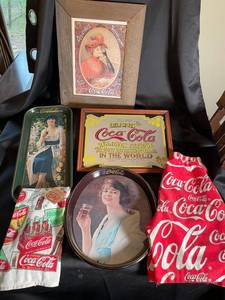 Coca-Cola Memorabilia Mixed Lot of 6 Signs, Trays & Apparel