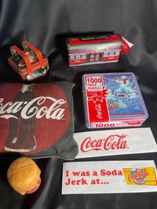 Coca-Cola Collectible Lot of 6 with Tin Boxes, Puzzle & Pillow