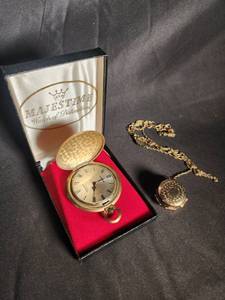 Majestime Pocket Watch &  Gold Locket Necklace