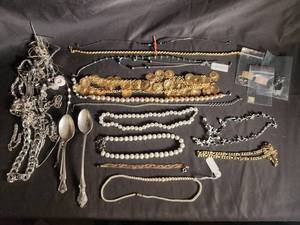 Jewelry Mixed Lot with Pearl Necklaces & International Silver Spoons