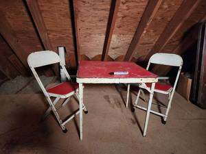 Red Folding Card Table with 2 Chairs (Lot of 3)