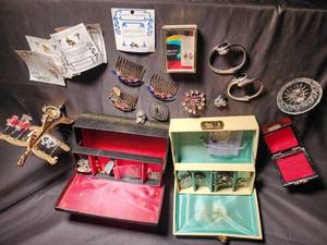 Mixed Vintage Costume Jewelry Assortment with Display Boxes