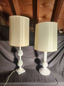 Pair of Decorative White Table Lamps with Floral Accents