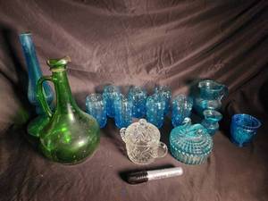 Blue & Green Art Glass Assortment (Lot of 14)