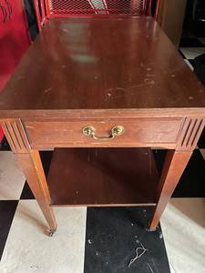 Vintage Wood Side Table with Drawer & Lower Shelf