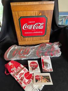 Coca-Cola Wooden Display Case with Advertising Pieces (Lot of 5)