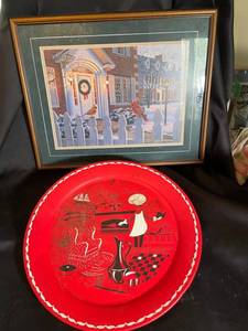 The Wooden Bird Framed Print & Red Decorative Plate (Lot of 2)
