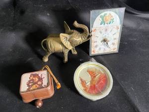 Elephant, Clock & Music Box Decorative Assortment (Lot of 4)