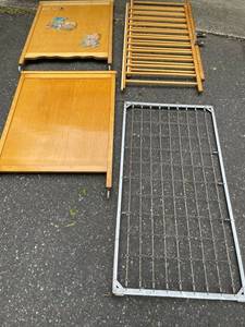 Wooden Crib Frame Parts & Metal Spring Support (Lot of 4)