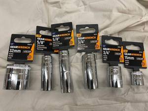 GearWrench Deep Socket Assortment - 32mm, 15mm, 38 in, 12 in, 58 in, 34 in