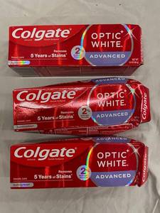 3 Colgate Optic White Advanced Toothpaste Tubes (damaged boxes)