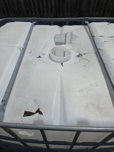 IBC Tote in Steel Cage - Damaged Top Deck with Large Hole