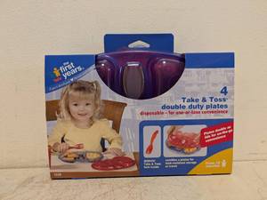 NEW THE FIRST YEARS TAKE & TOSS DOUBLE DUTY PLATES PURPLERED 4PK