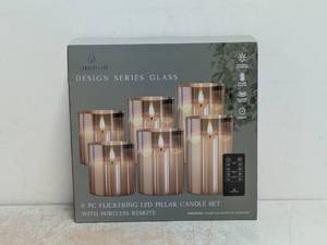 NEW LUMIPUR DESIGN SERIES GLASS FLICKERING LED PILLAR CANDLE SET 6PC