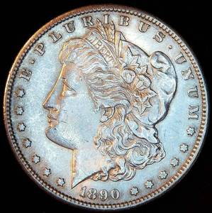 AU 1890-S Morgan Silver Dollar, Original Surfaces, Attractive Luster wSlight Gold Toning