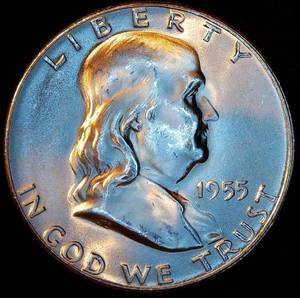 Key Date Uncirculated 1955-P Franklin Half Dollar, Blazing Original Luster, Original Bank Roll