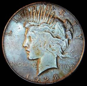 Better Date 1928-S Silver Peace Dollar, Original Surfaces, Muted Luster, Slight Toning