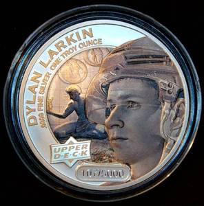 2017 NHL Red Wings Dylan Larkin, Upper Deck #1075000, 1oz .999 Cook Islands $5, Near Perfect