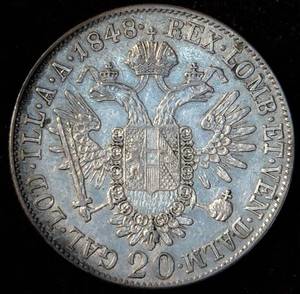 XF 1848-A Austria Silver 20 Kreuzer, Some Luster Remains, details