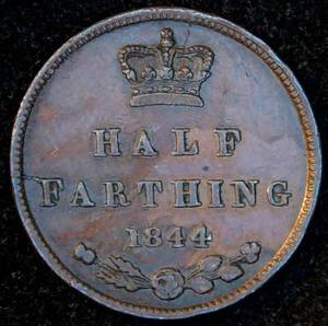 XF 1844 Ceylon Half Farthing, Filled Die, RedBrown, Original Surfaces