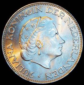 Uncirculated 1964 Netherlands Silver 2 12 Gulden, Frosty wFull Luster, Spectacular Coin