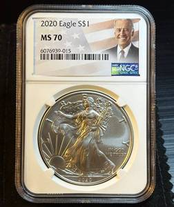 2020 Silver Eagle, Joe Biden Label, NGC MS 70, Mint Fresh