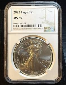 2022 Silver Eagle, NGC MS 69, Mint Fresh