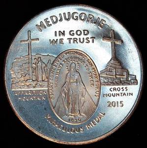 2015 .999 Silver 1oz Medjugorje Miraculous Medal, Queen of Peace