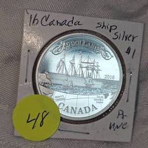 2016 Canada Ship Silver $1, Proof, UNC