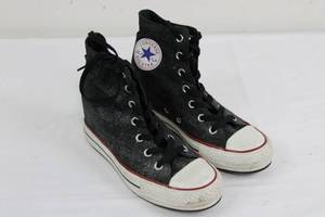 Converse Chuck Taylor All Star High Top Sneakers - Black Glitter Canvas, Kids US 8