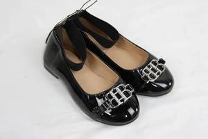 Bebe Girls Black Patent Leather Ballet Flats with Rhinestone Buckles - Kids Size 9