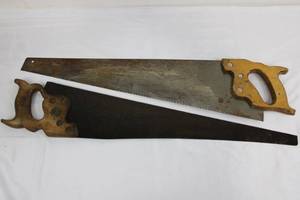 Vintage Wood-Handled Handsaws with Rusted Blades