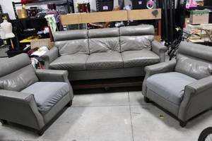 Leather Sofa Set With 2 Matching Armchairs - 3 Seat Sofa