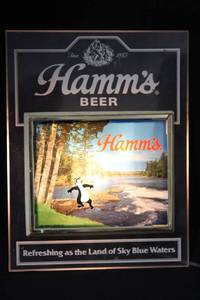 Hamms Beer Advertising Sign with Scenic Poster - Lighted 125V Display