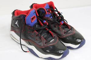 Air Jordan Jumpman Sneakers - Black Leather with Red Stitching and Blue Tongue - Size US 10