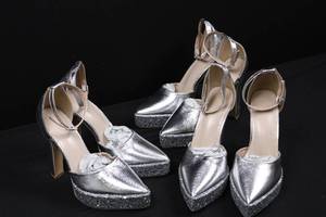 Silver Glitter Strappy High Heel Sandals (Lot of 3) Size 35